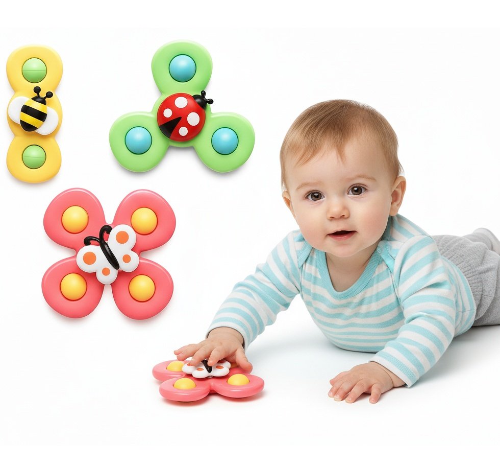 3-pack – Fidget Spinner med sugpropp för barn – Snurrande leksak