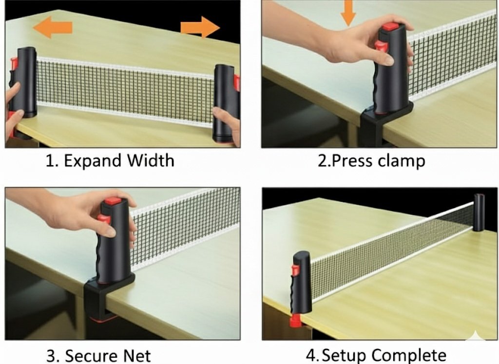 Portabelt bordtennis-set med flexibelt nät | Pingis-set för hem och resa