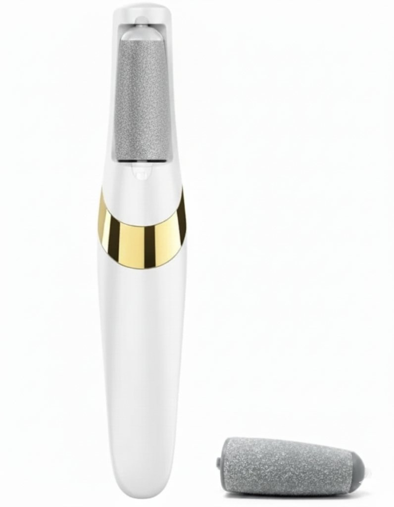 Elektrisk fotfil för förhårdnad hud - Tar bort döda hudceller, pedikyrverktyg, lindrar torr och sprucken hud, säker och smärtfri Vit