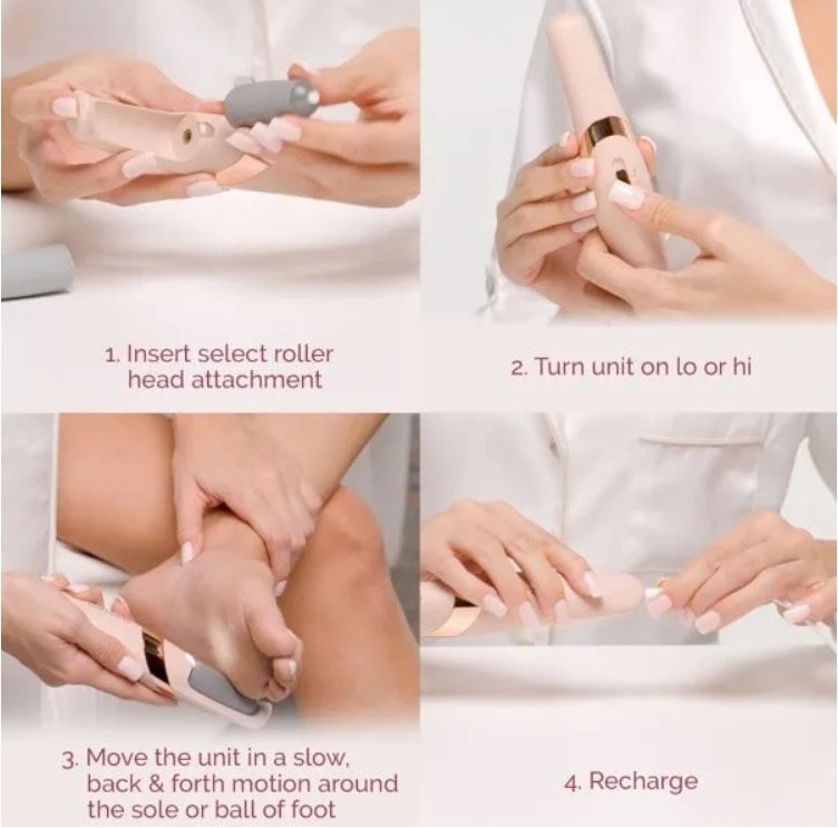 Elektrisk fotfil för förhårdnad hud - Tar bort döda hudceller, pedikyrverktyg, lindrar torr och sprucken hud, säker och smärtfri Vit